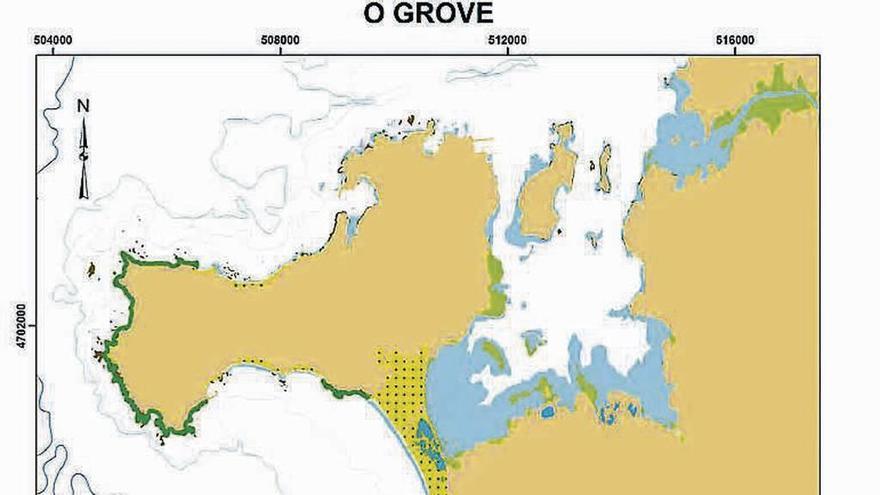 Cartografía del recubrimiento de mejilla y percebe en la costa de O Grove elaborada por el Centro Tecnológico del Mar en 2010.