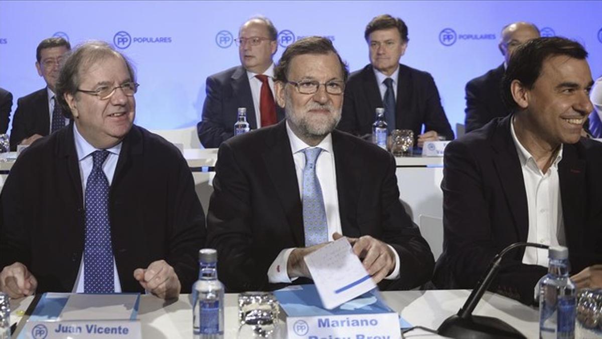 El líder del PP, Mariano Rajoy, en la junta directiva del PP de Castilla y León, este viernes en Valladolid.