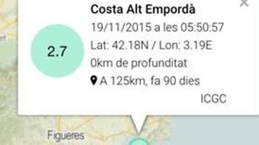 Una captura de pantalla de l&#039;eina SISMOCAT, que alerta a temps real dels terratrèmols i alertes a Catalunya i a la resta del món.