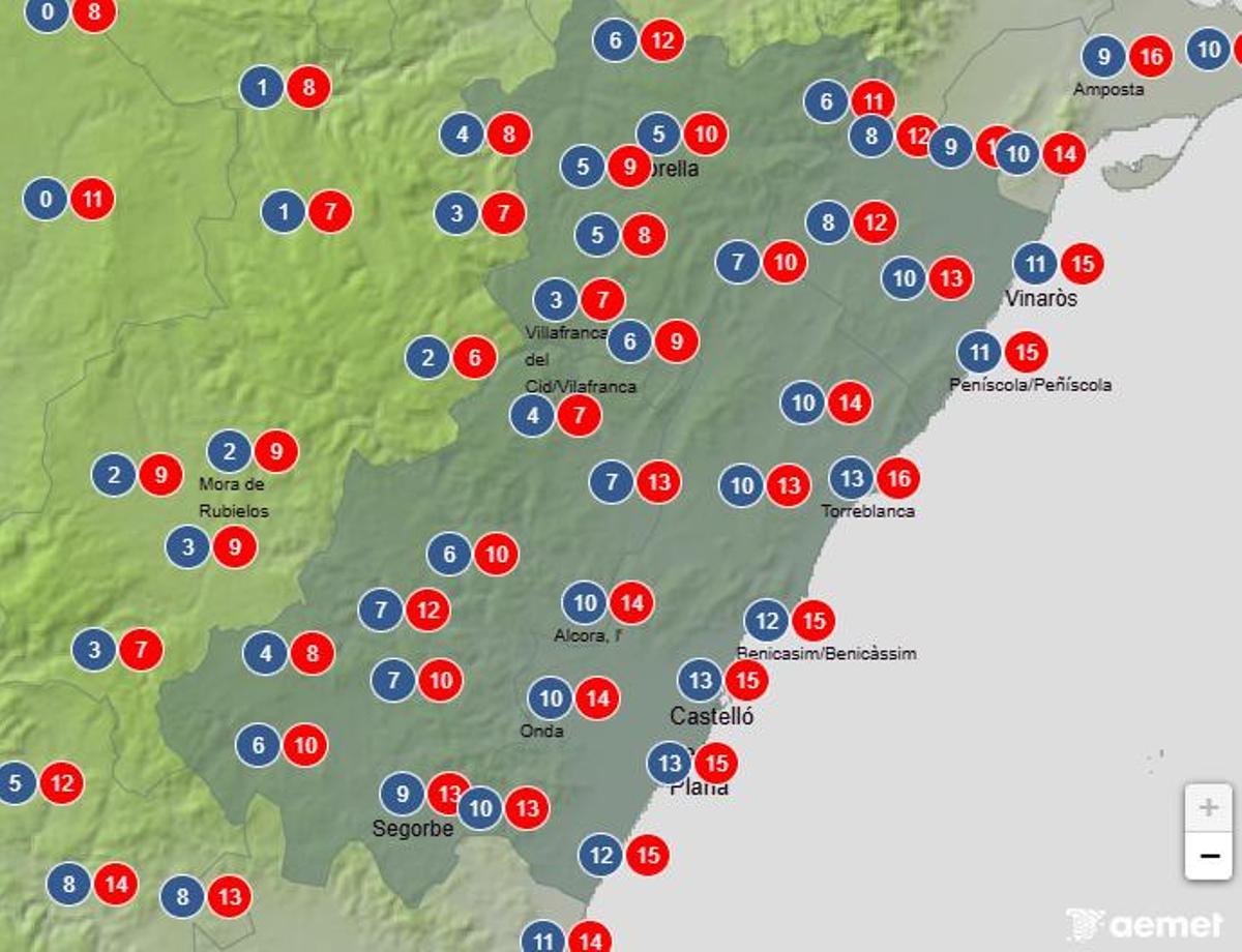 Las temperaturas mínimas y máximas previstas para el domingo