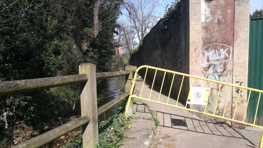 El camino del río Arlós cortado por la rotura de una rama