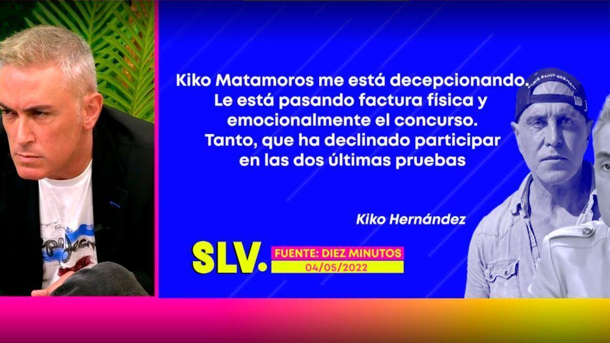 Un amigo de Sálvame de Kiko Matamoros se sincera sobre su comportamiento en Supervivientes: &quot;Me decepciona bastante&quot;.