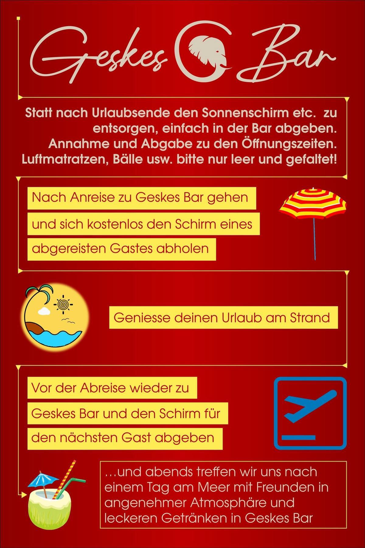 Auch die Geskes Bar in Can Picafort verleiht kostenlos Sonnenschirme.