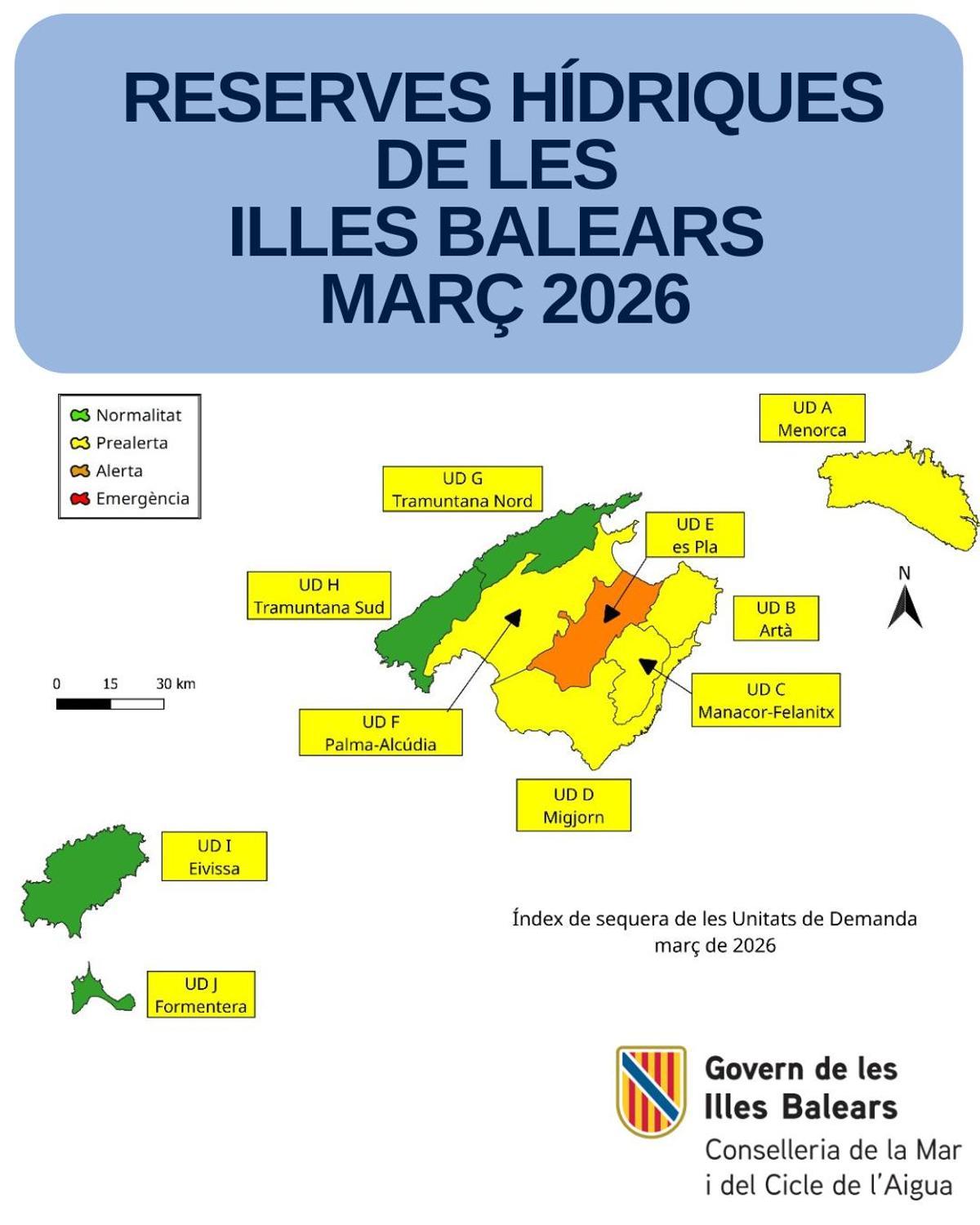 Las reservas hídricas de las Islas Baleares en marzo de 2026.