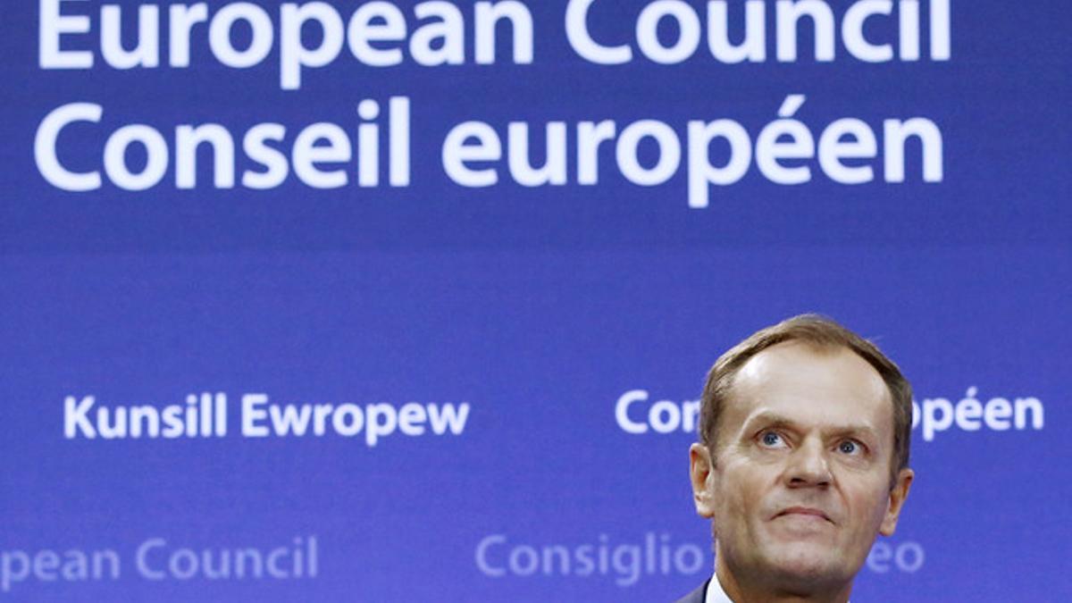 File photo of European Council President Donald Tusk attending a news conference in Brussels