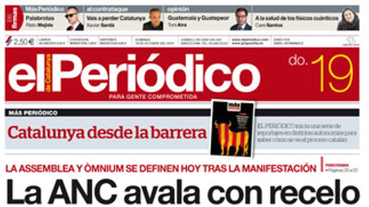 La portada de EL PERIÓDICO (19-10-2014).