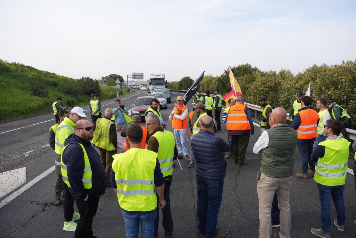 Agricultores en la autovía A 4 a la altura de Guadalcázar en una nueva protesta del campo cordobés.