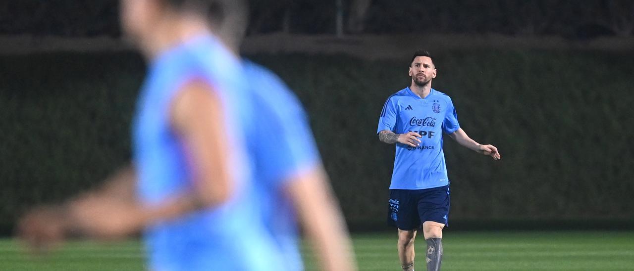 Messi, en un entrenamiento con Argentina.