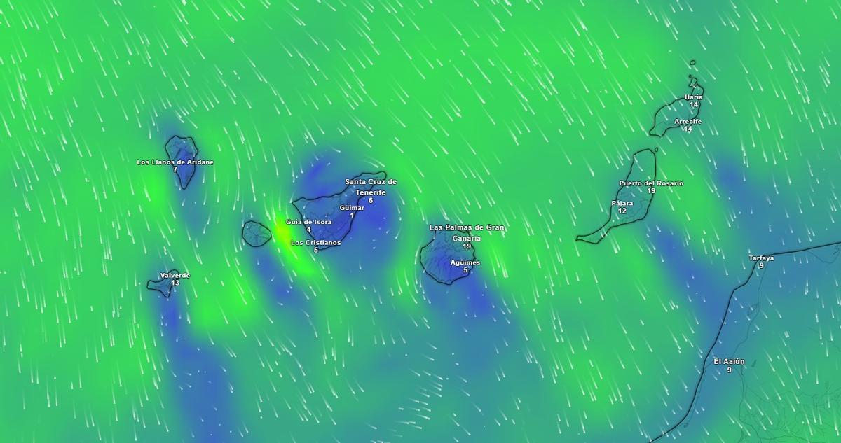 Mapa atmosférico de vientos en Canarias