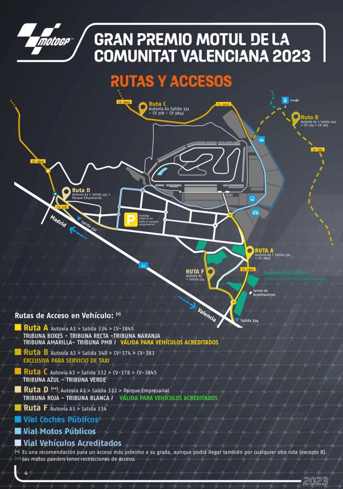 Un total de cuatro accesos estarán disponibles para llegar al Circuit Ricardo Tormo.