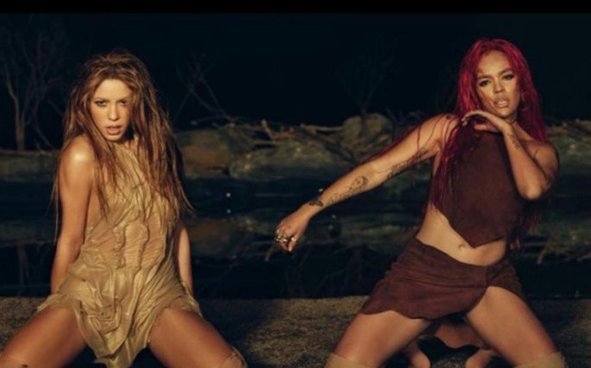Arriba, fotograma del videoclip musical de «TQG», de Shakira y Karol G.; sobre estas líneas, fotograma del vídeo «Mil y una noches», con Guitarricadelafuente.