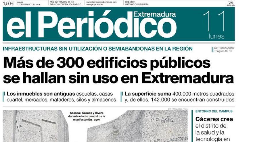 Esta es la portada de EL PERIÓDICO EXTREMADURA correspondiente al día 11 de febrero del 2019