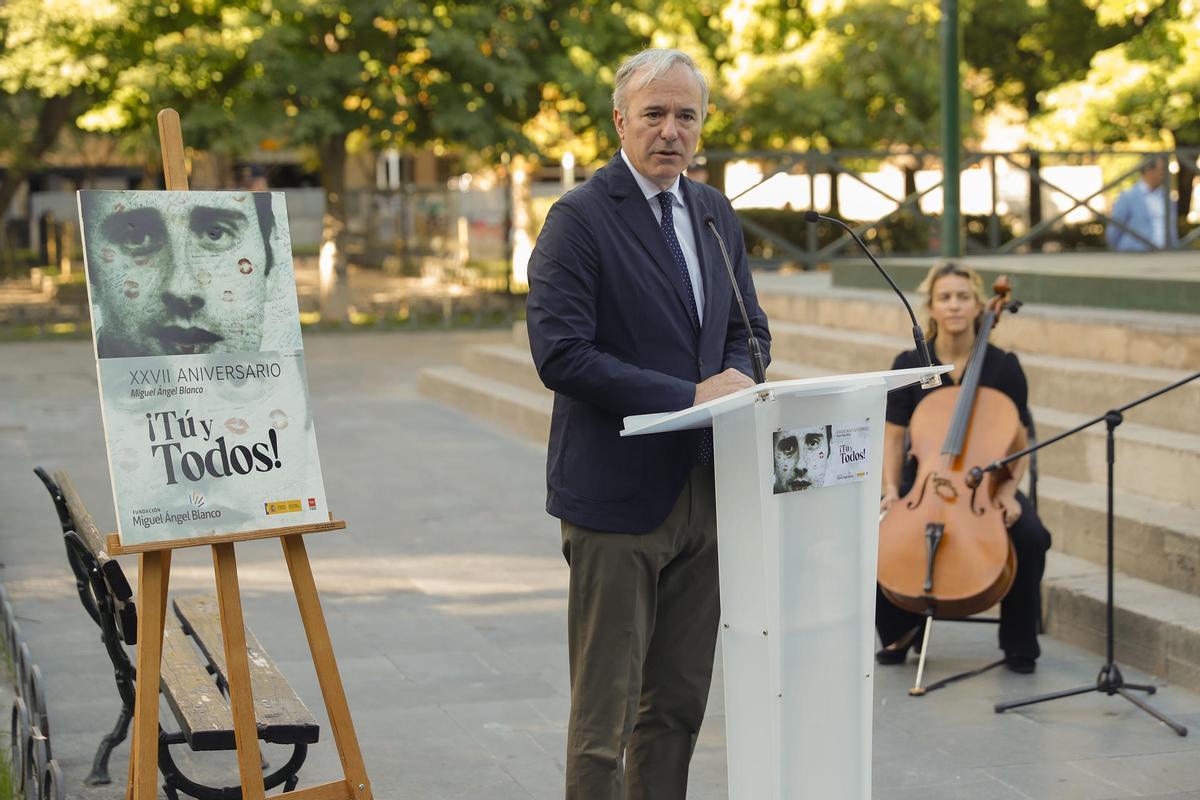 Jorge Azcón, este miércoles en el acto conmemorativo en honor a Miguel Ángel Blanco.
