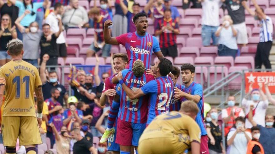 Ansu celebra un gol frente al Levante