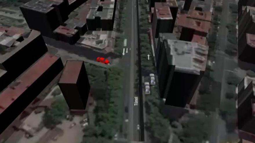 Un coche salta por encima de un túnel en Madrid