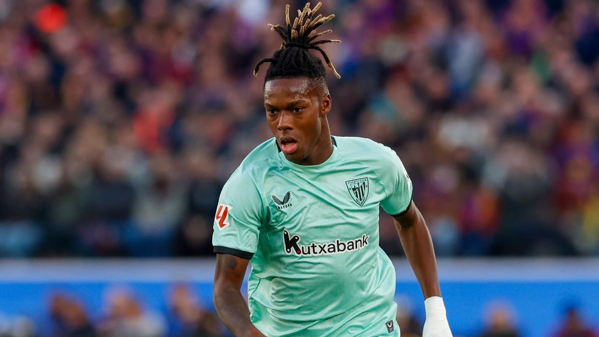 Nico Williams, en acción en el Spotify Camp Nou