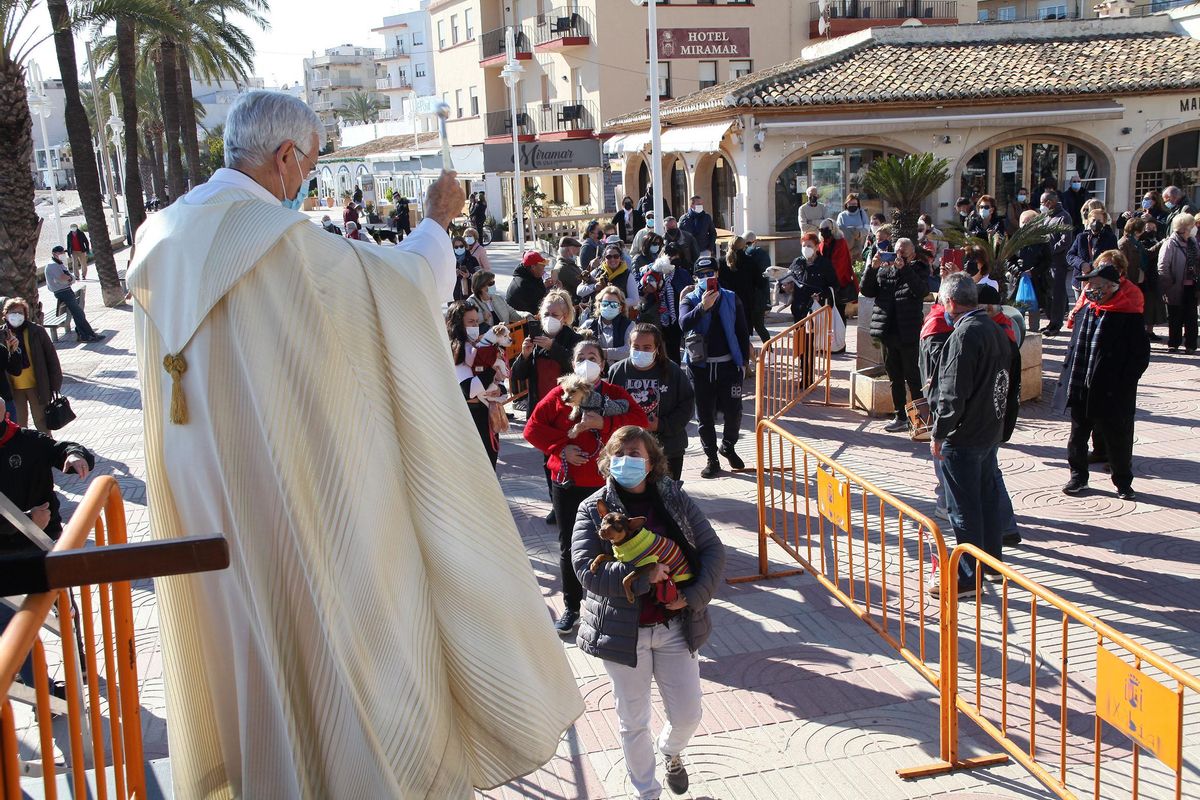 La bendición de animales en el paseo Joaquín Sorolla del barrio de Duanes de Xàbia