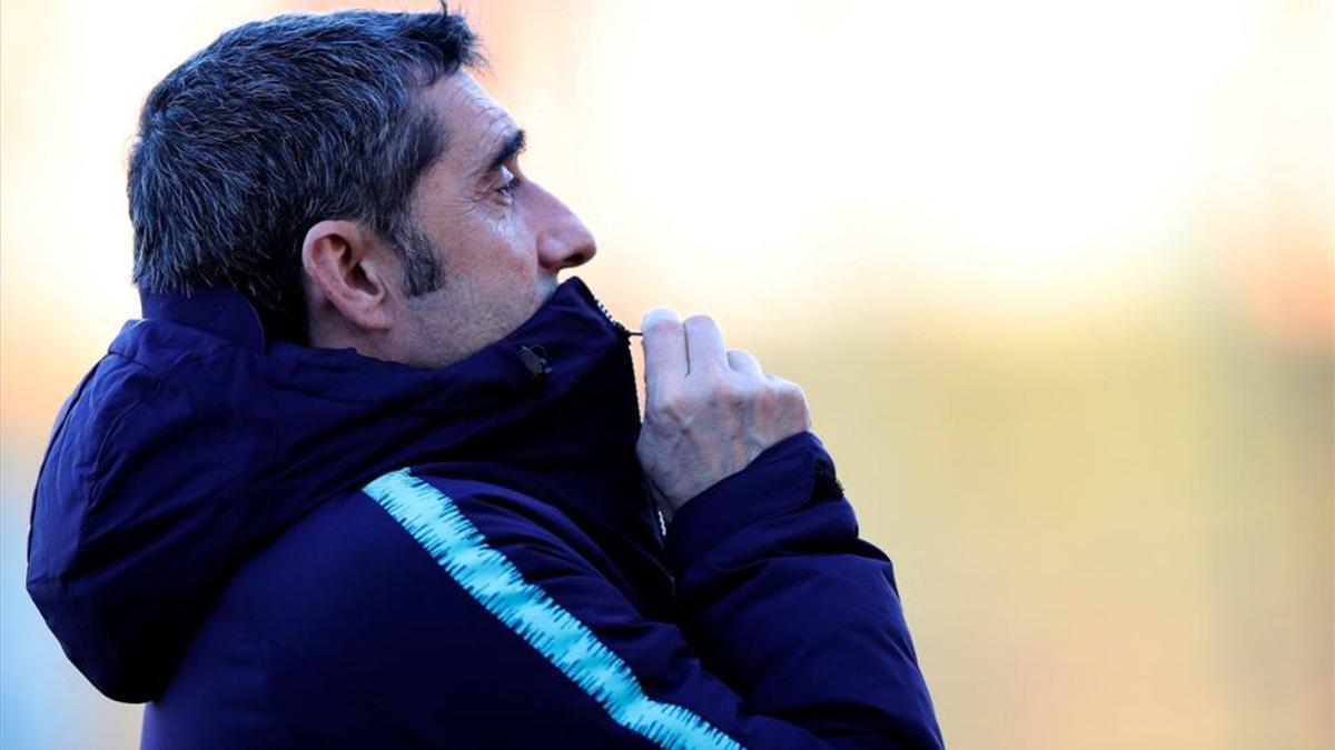 Valverde, en el entrenamiento previo al Lyon - Barça