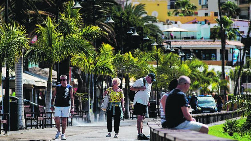 Un grupo de turistas transita por un paseo del sur de Tenerife.