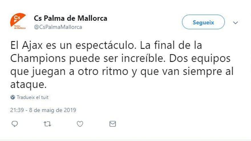 Ciudadanos en Palma se rinde al juego del Ajax en Twitter