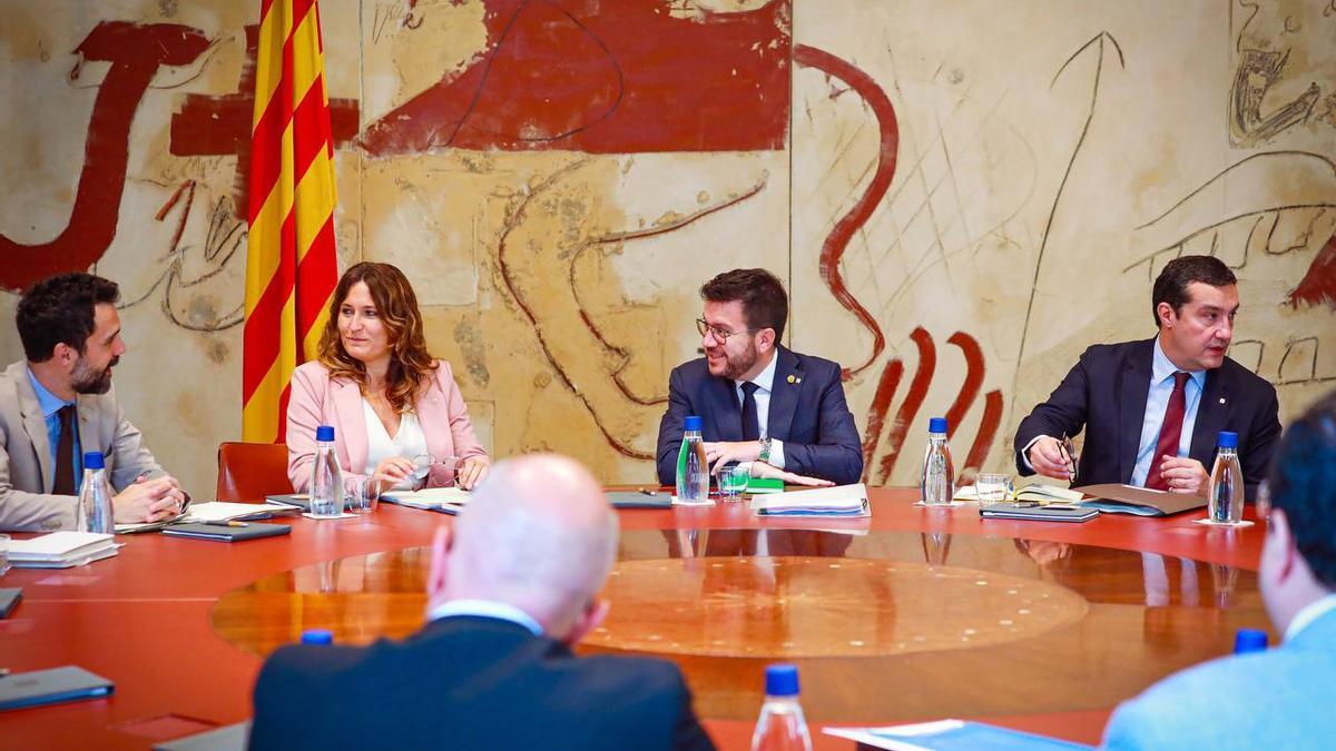 El 'president' Pere Aragonès, presidiendo la reunión del Govern de este martes