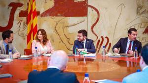 El ’president’ Pere Aragonès, presidiendo la reunión del Govern de este martes