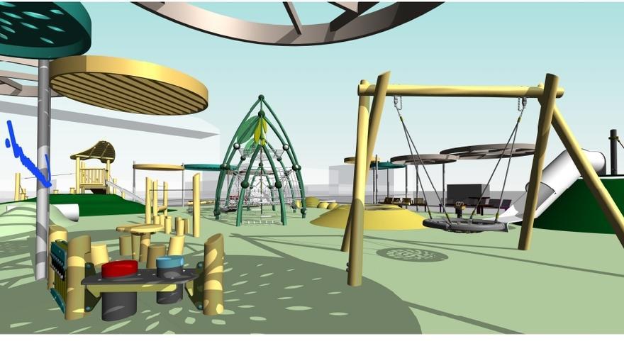 El nuevo parque infantil de San Mateo contará con zonas de equilibrio y camas elásticas