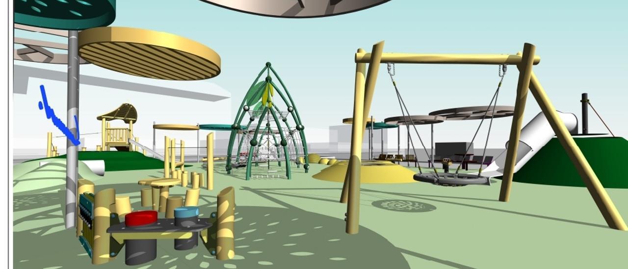 Infografía del proyecto de parque infantil en San Mateo.