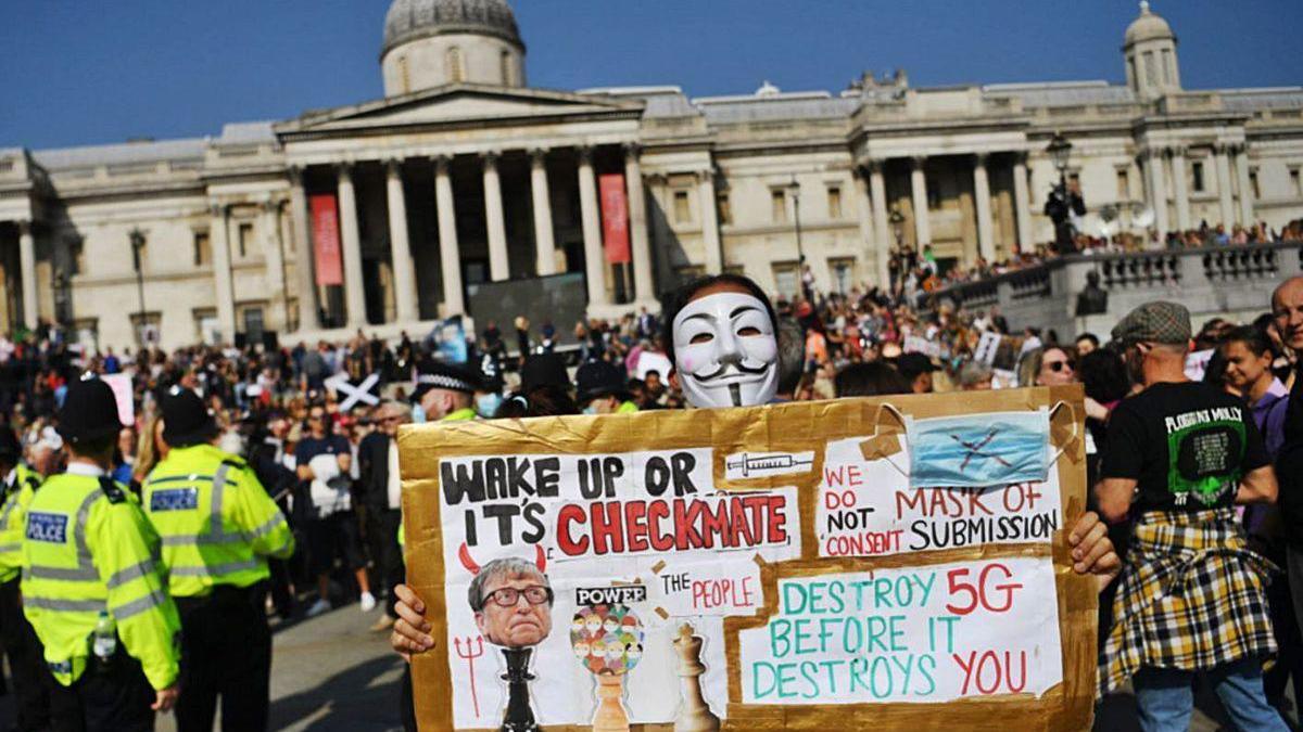 Concentración contra las restriciones en el Reino Unido, ayer, en Trafalgar Square, en Londres.