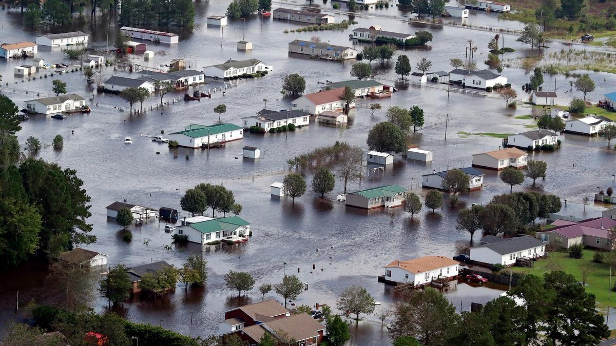 Houses sit in floodwater caused by Hurricane Florence, in this aerial picture, in Lumberton