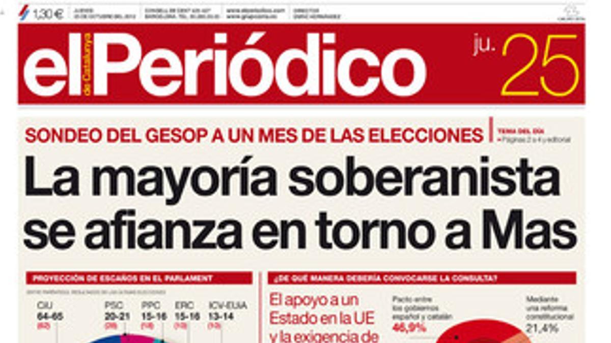La portada de EL PERIÓDICO del 25-12-2012.