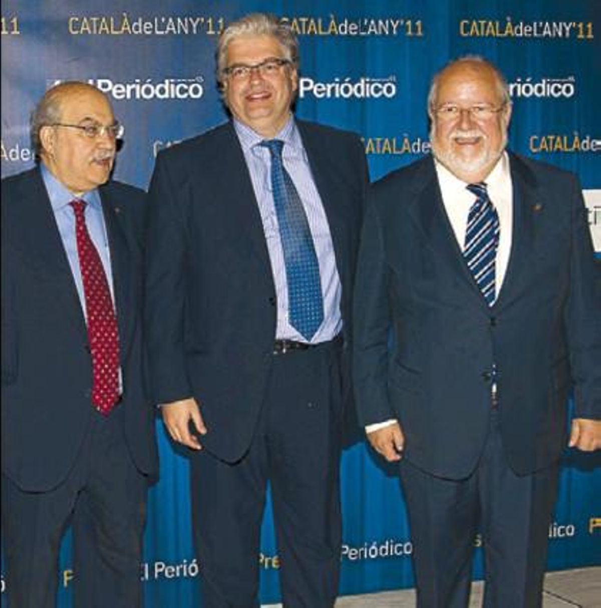 El conseller Andreu Mas Colell, amb Jordi Cornet (delegat del Govern a la Zona Franca) i Salvador Esteve (president de la Diputació).