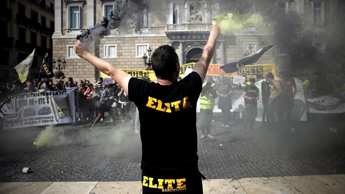 Manifestación de taxistas en marzo del 2017.