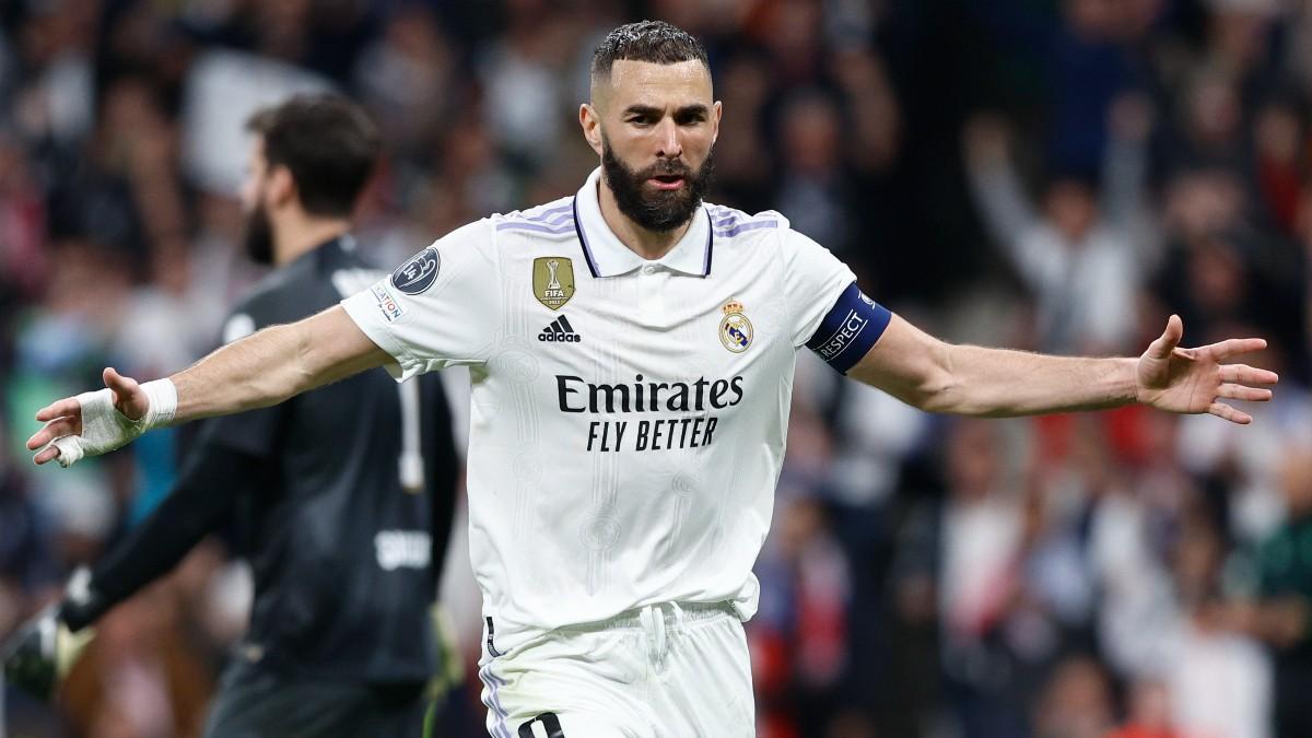 Benzema, tras anotar el 1-0 contra el Liverpool