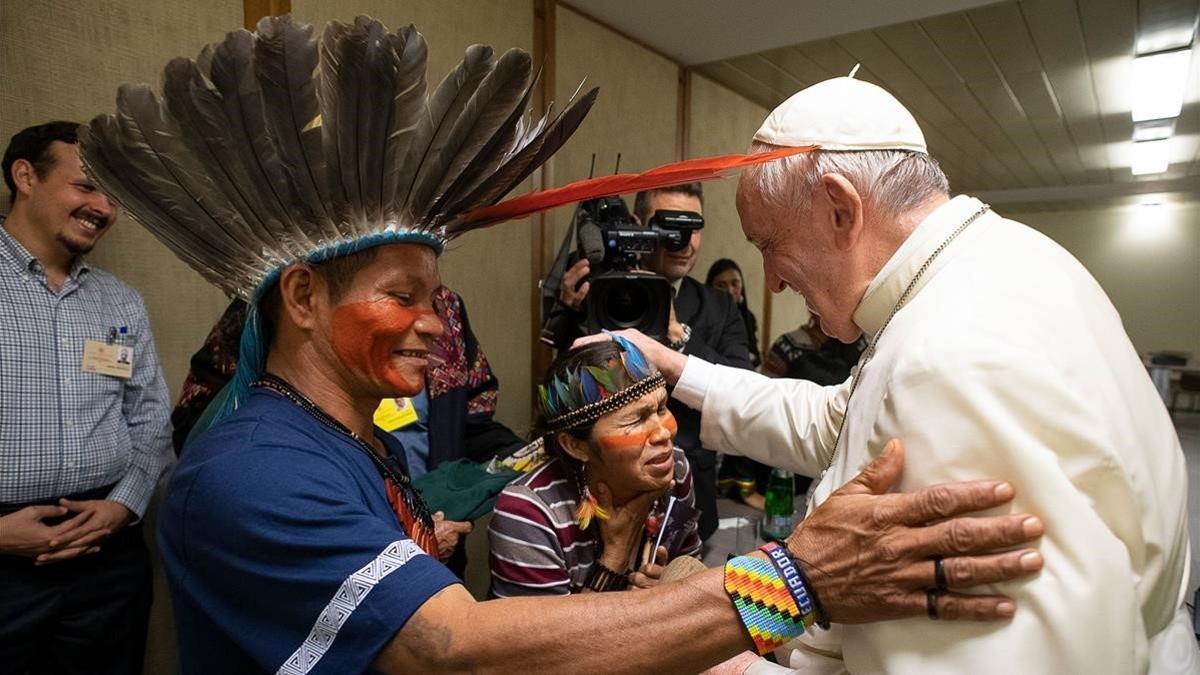 El Papa Francisco, en un encuentro con comunidades indígenas, el17 de octubre del 2019