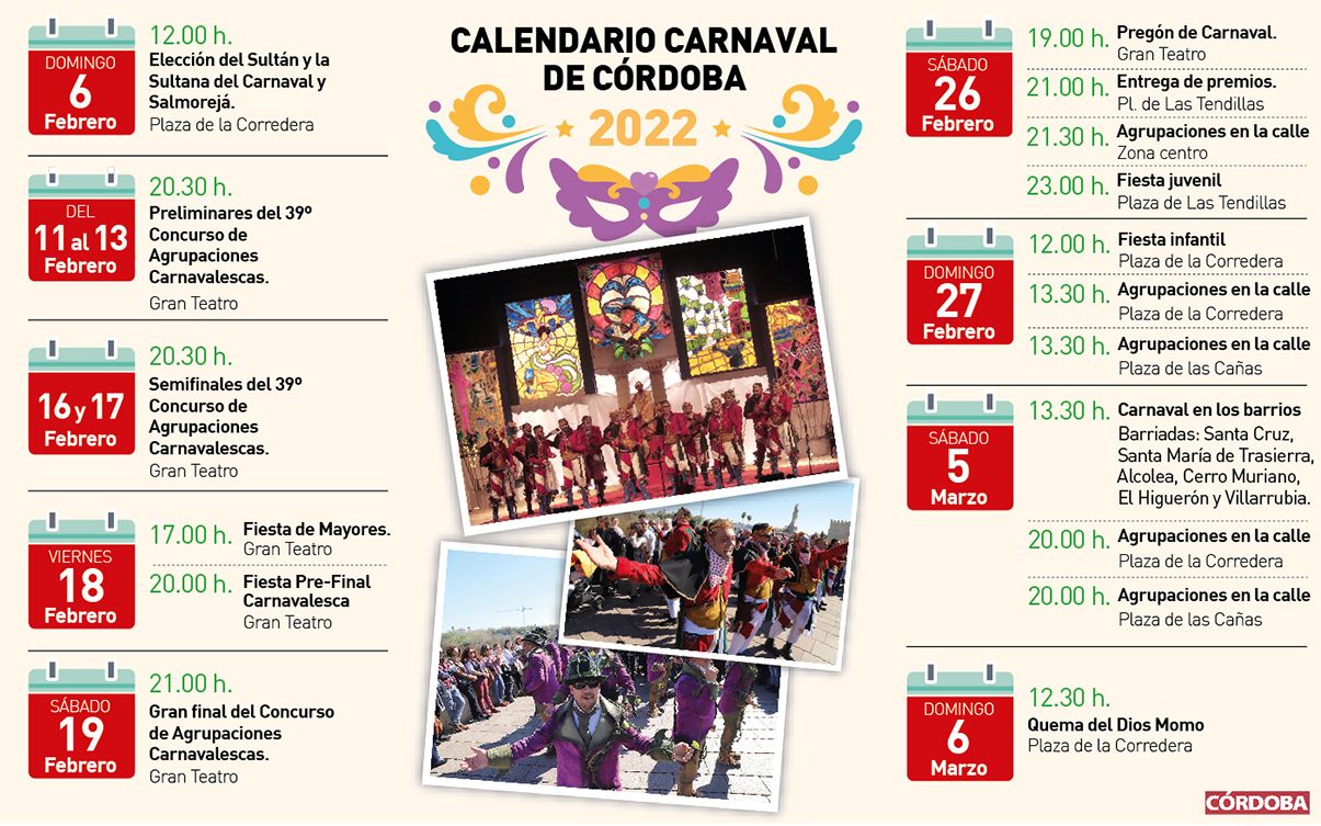 Calendario del Carnaval de Córdoba 2022.