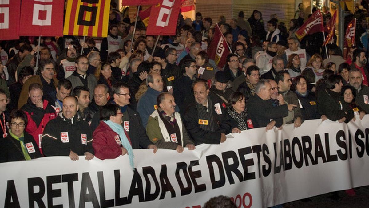 Cabecera de la manifestación de Barcelona.