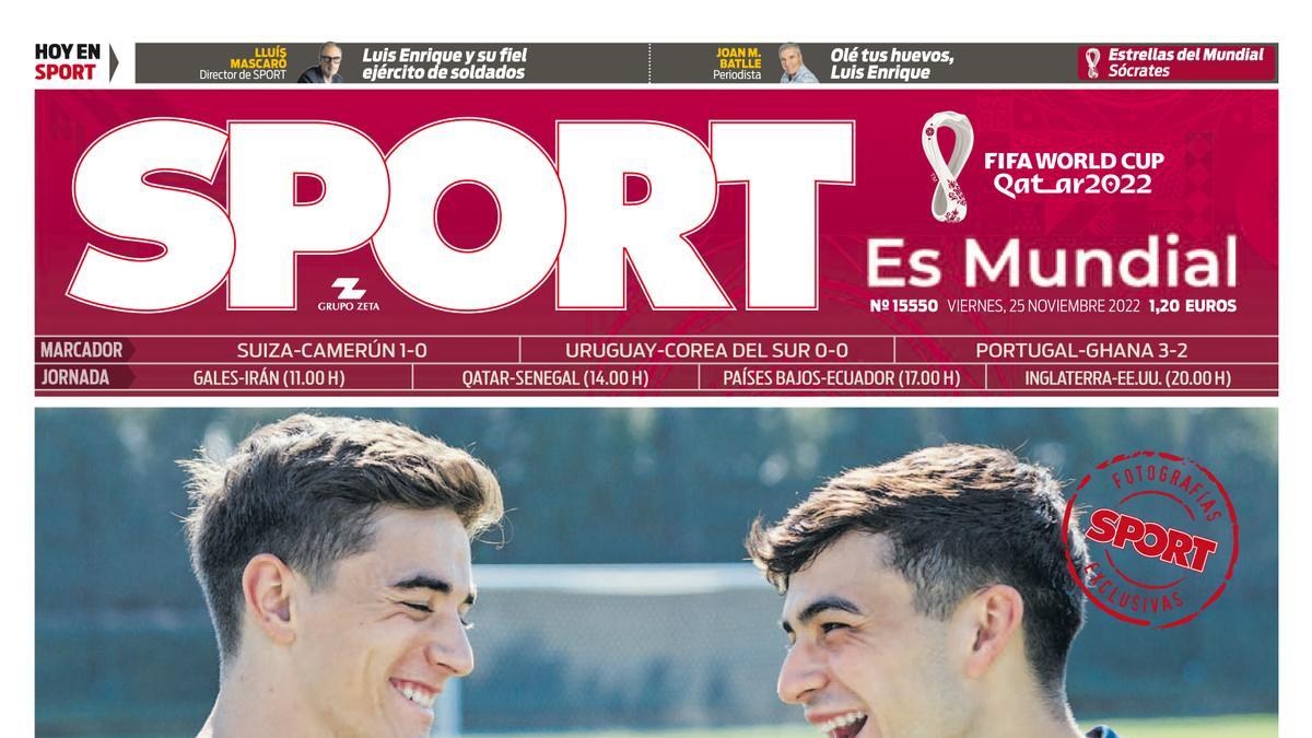 Esta es la portada de SPORT de hoy viernes 25 de noviembre