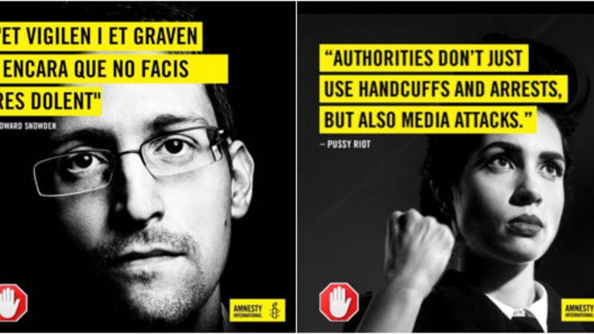 Los mensajes de Snowden y Pussy Riot para la campaña de Amnistía Internacional.