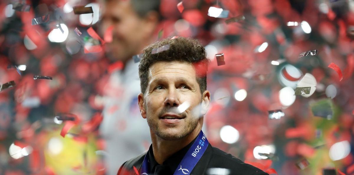 Simeone en la celebración del título de la Supercopa de Europa en 2018
