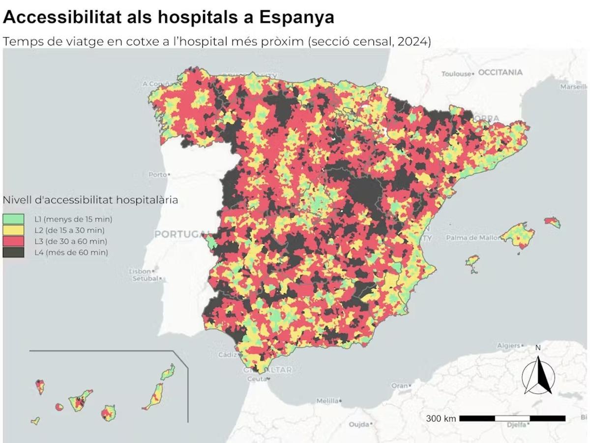 Mapa amb la proximitat dels hospitals