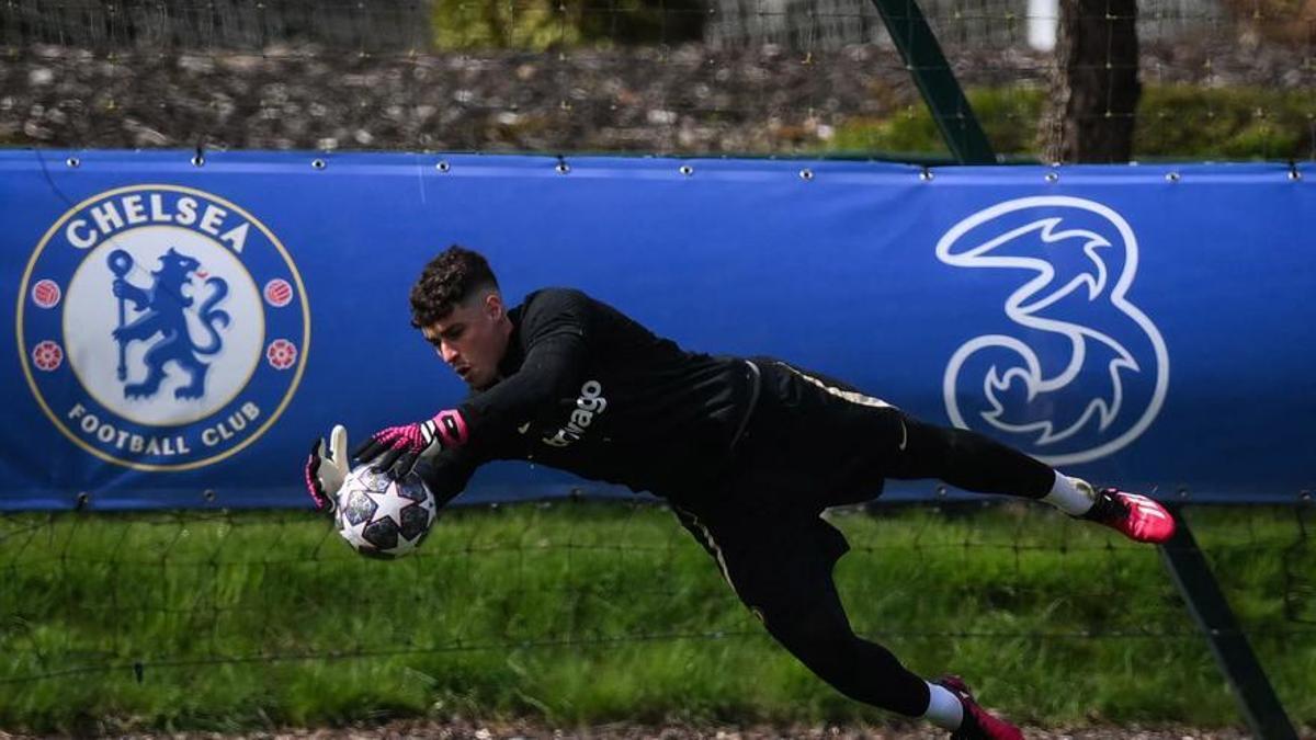 Kepa, este martes, en el entrenamiento previo a su partido con el Real Madrid.