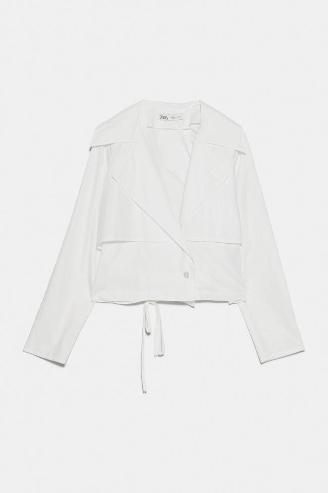 Camisa blanca popelín solapas de Zara