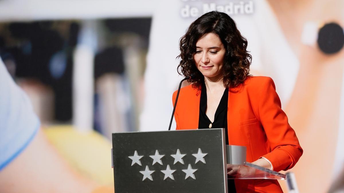 Isabel Díaz Ayuso en un acto en la Puerta del Sol.