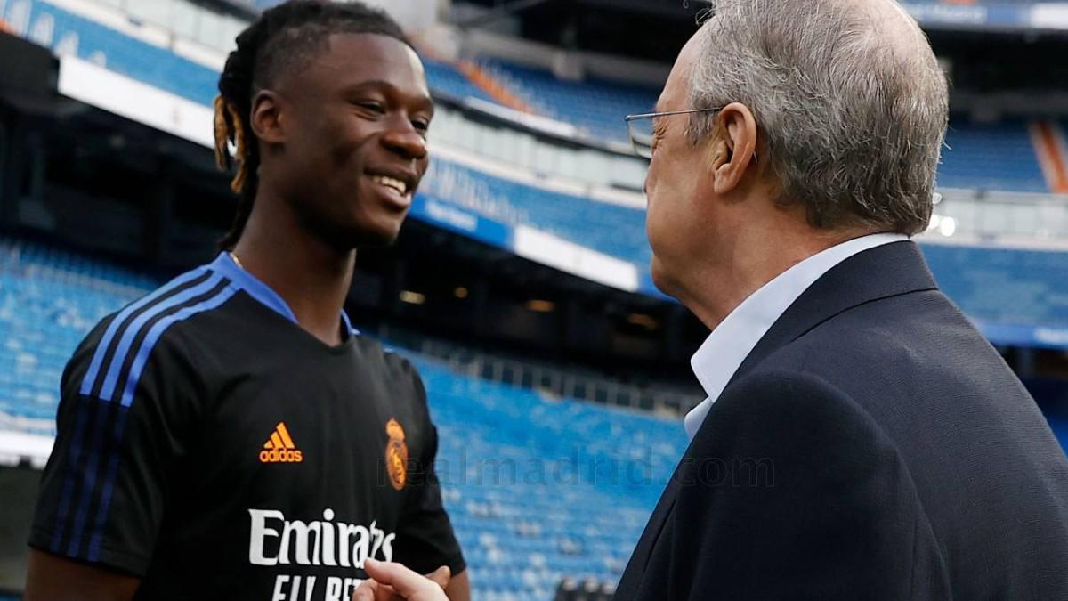 Florentino saludó a Camavinga antes del entrenamiento