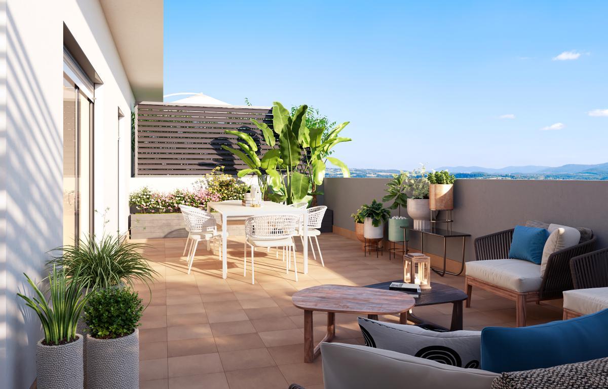 Recreación terraza del ático en el residencial Paiporta Homes.