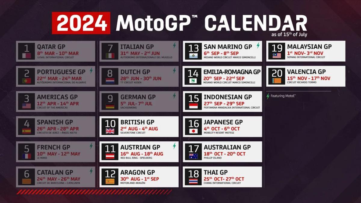 El calendario de MotoGP 2024, actualizado