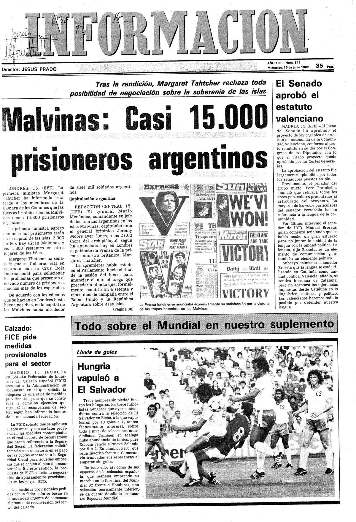 Portada de INFORMACIÓN que recogía la histórica goleada mundialista.