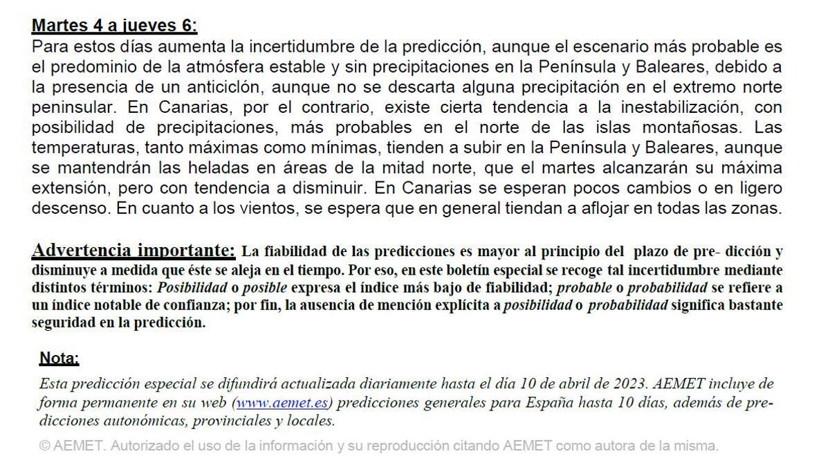 Predicción de la AEMET para esta Semana Santa