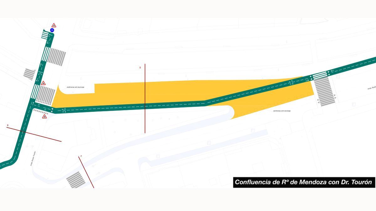 Diseño de la ciclovía en la confluencia de Rodrigo de Mendoza y Doutor Tourón